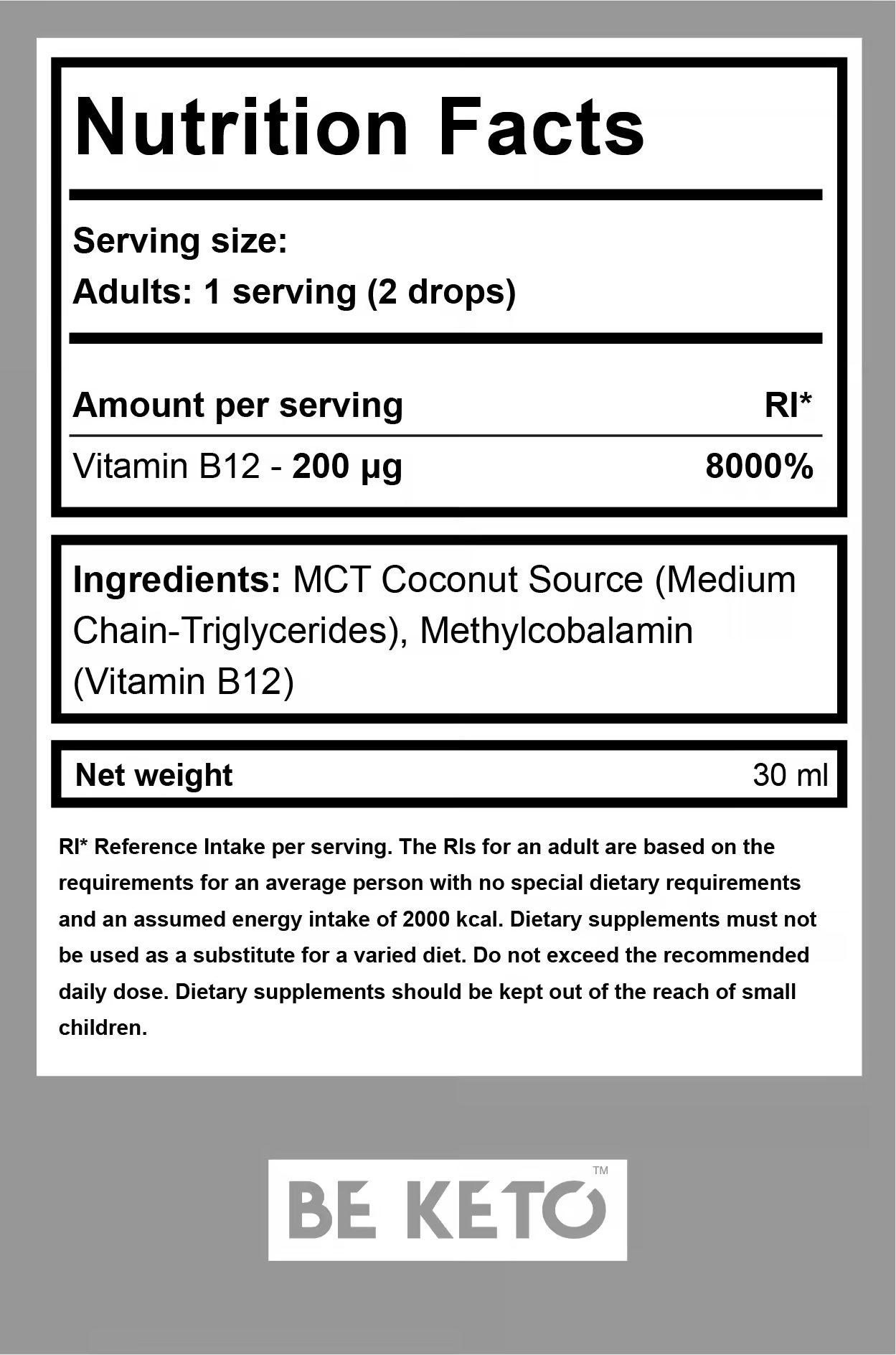 BeKeto Vitamin B12 in Drops (30 ml)