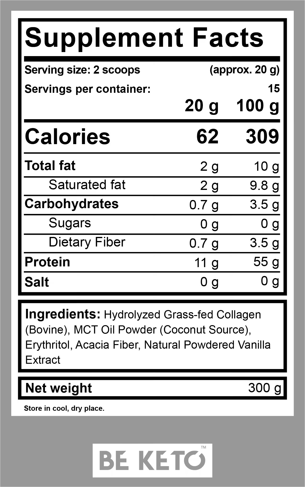 BeKeto Collagen + MCT Oil – French Vanilla (300 g)
