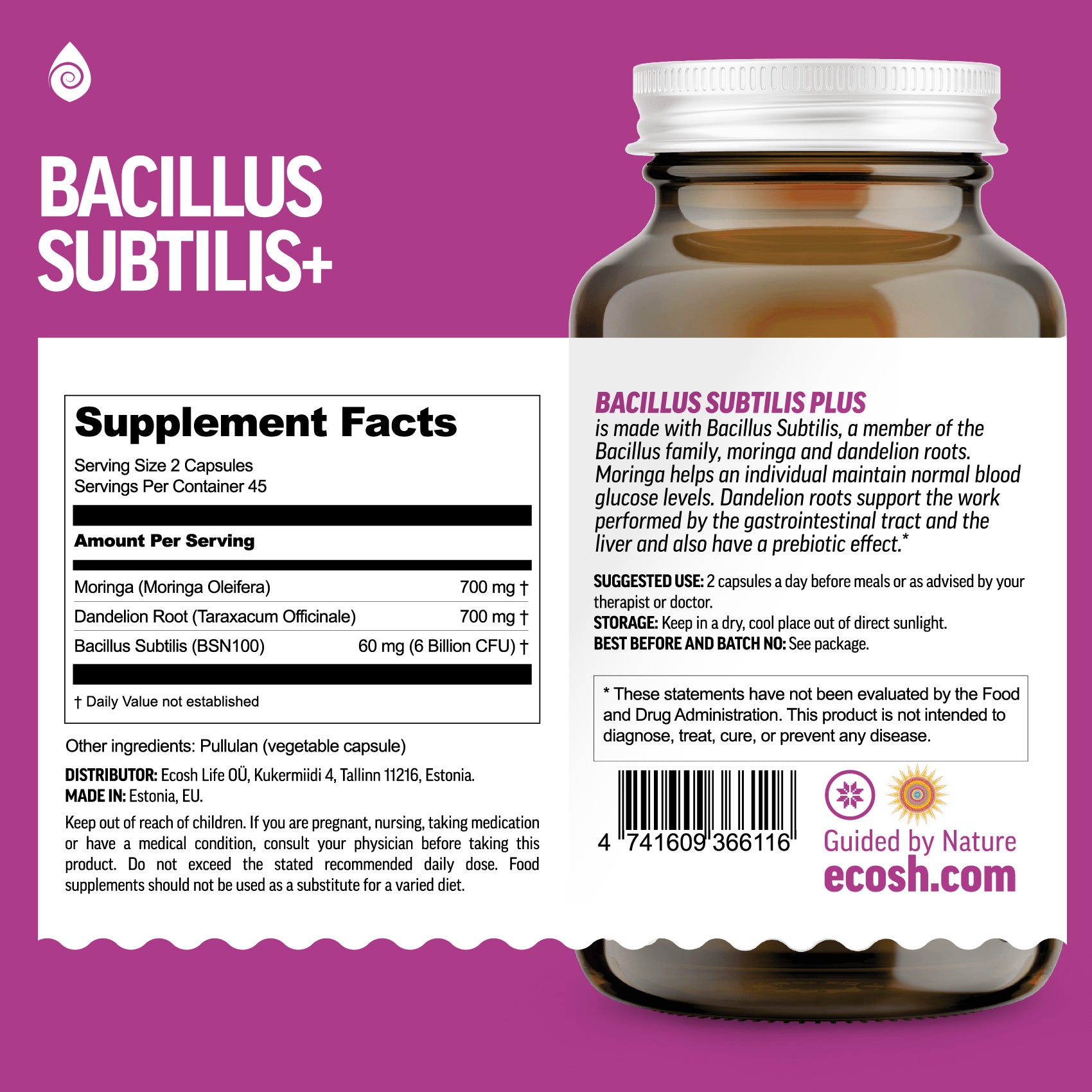 Ecosh Bacillus Subtilis+ (90 kapslar)