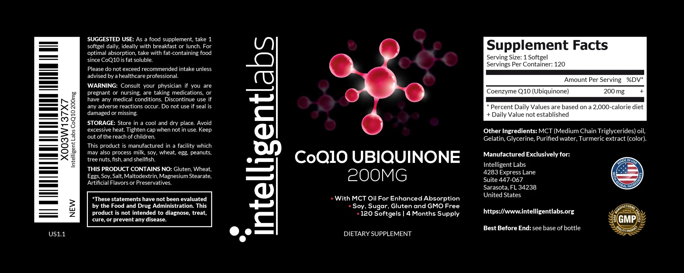 Intelligent Labs CoQ10 Ubiquinone 200mg (120 caps)